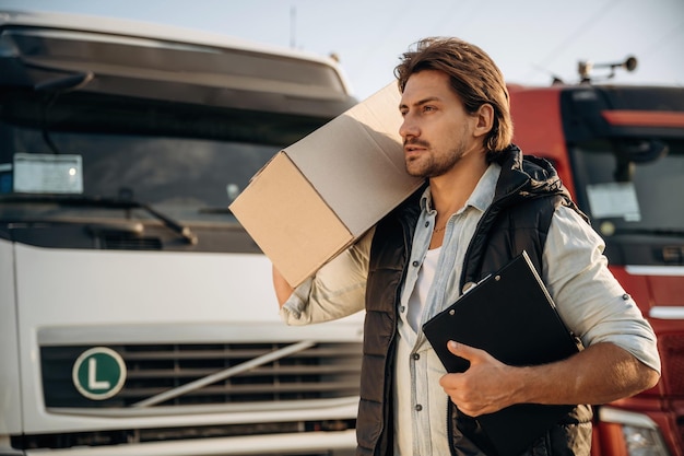 shipping conception with box truck driver is near transport outdoors 146671 145317